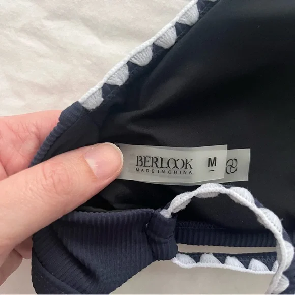 NWT Berlook Navy Contrast Stitch Bikini Top & Bottom Full Set Size Medium - Picture 10 of 13